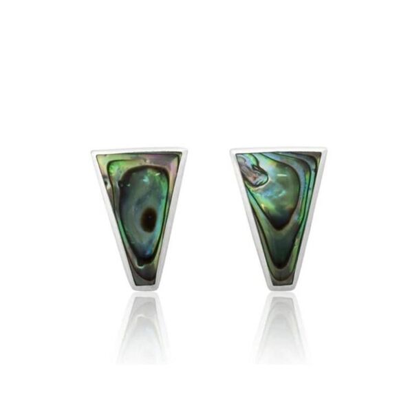 NEW~Gorgeous Art Deco 925 Sterling Abalone Gemstone Stud Earrings - Picture 2 of 2